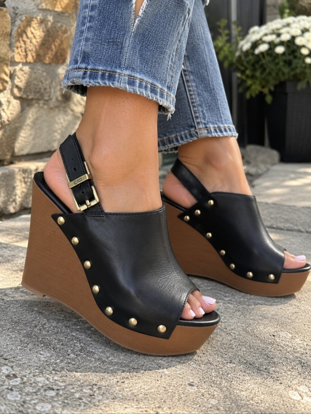 Circus by Sam Edelman Clara Black Studded Platform Wedge Sandals